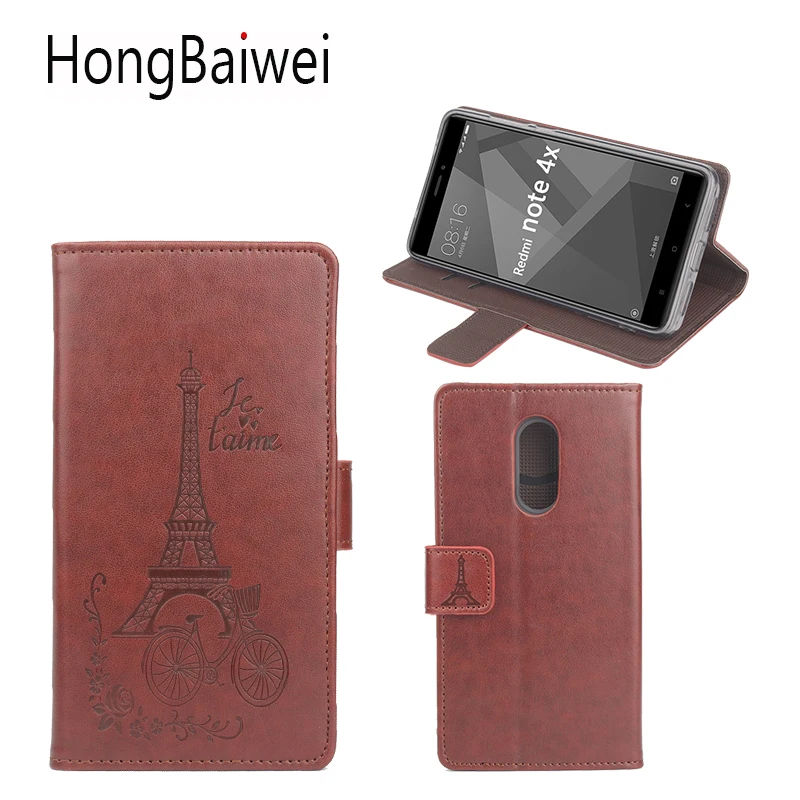 

HongBaiwei Cover For Xiaomi Redmi Note 4X Case Cover 3D Printed Eiffel Tower Flip Luxury Leather Wallet Phone Bag Case