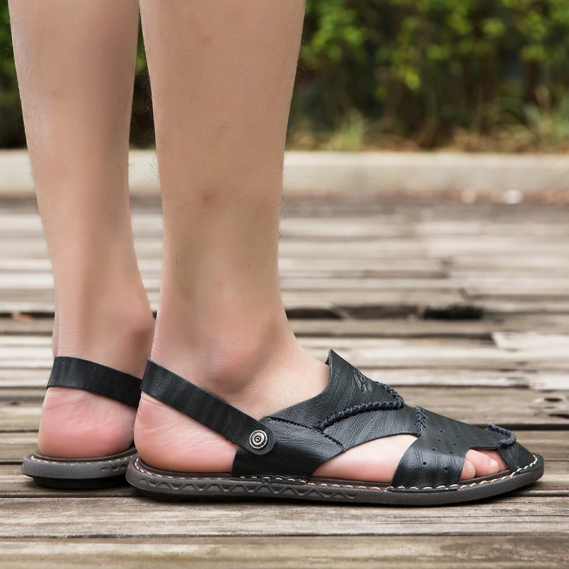 DXKZMCM мужские кожаные вьетнамки из натуральной кожи; дышащие тапочки; Мужская Повседневная пляжная обувь; модные летние сандалии