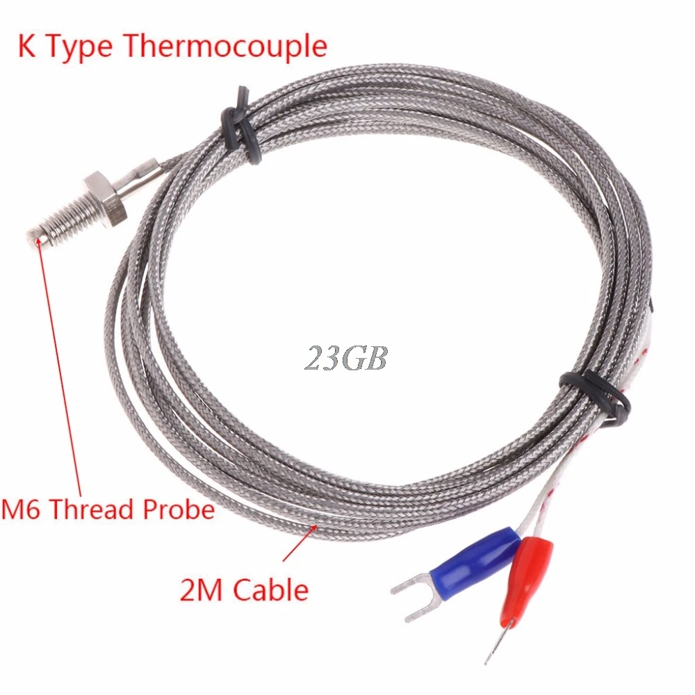 Резьба M6 Винт зонд Датчик температуры термопары K Тип кабель 2 м 0-600 C M11