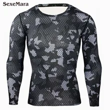 sexemara Для мужчин и мальчиков сжатия База Слои Tight топ, футболка под кожу с длинным рукавом камуфляж футболка Crossfit Футболки