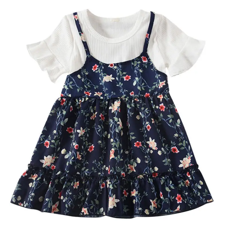 New dress cotton Toddler Baby Kids Girls Fly Sleeve Ruched Floral Flowers Print Dresses Clothes dress girl summer 2019 B26$ (3)