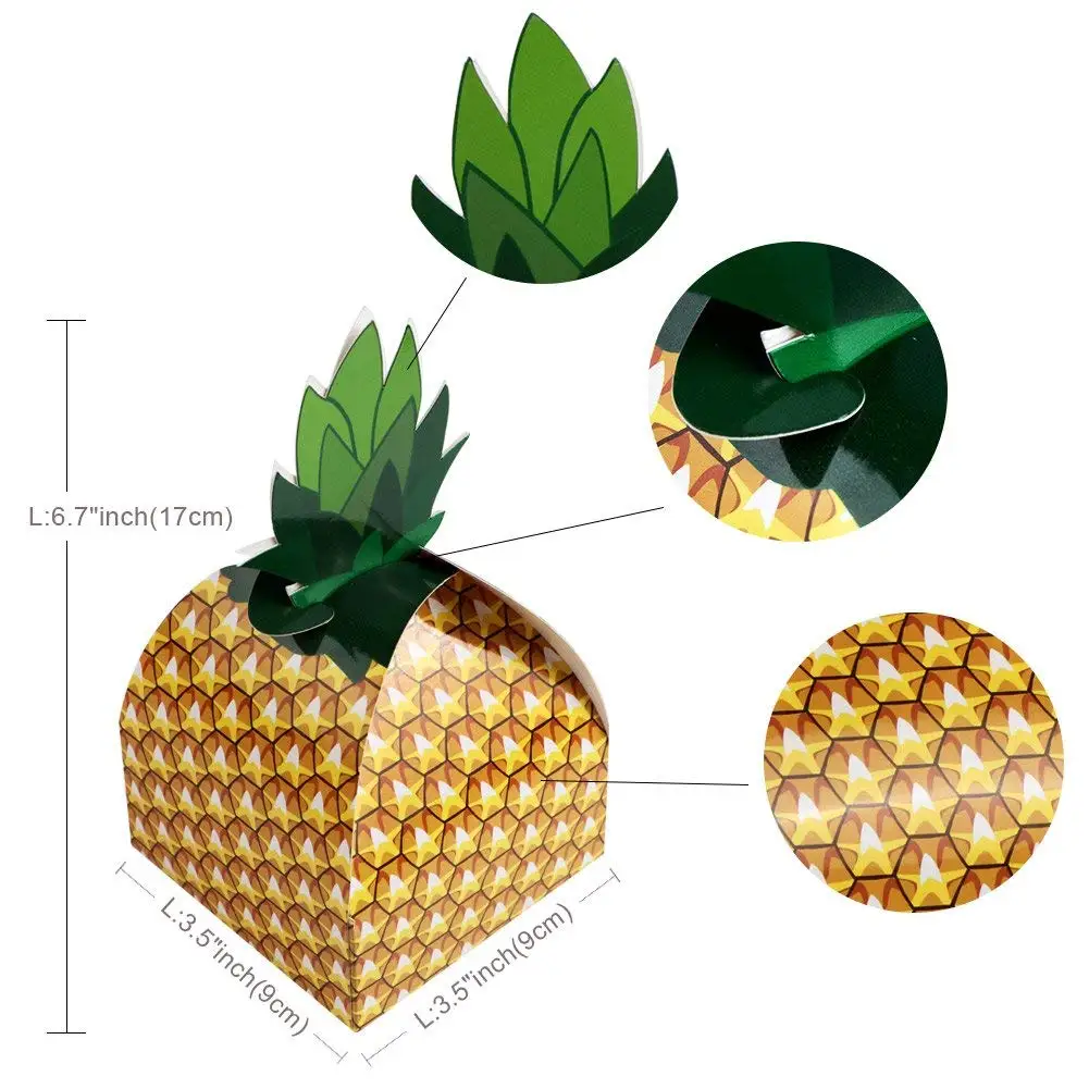 

24pcs Pineapple Favor Boxes 3D Large Pineapple Gift Boxes Tropical Hawaiian Luau BBQ Summer Beach Pool Fruit Party Decorations