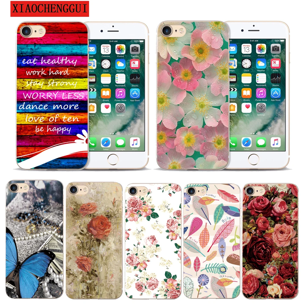 

New Rose Peony Rhododendron Butterfly Transparent hard plastic Case For Apple iphone X 8 8P 4 4s 5 5s SE 5c 6 6S 6PLUS 7 7PLUS