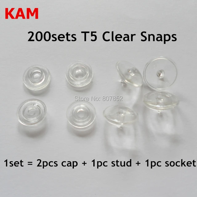 200 sets Glossy Transparent Clear T5 size 20 Kam Snaps Buttons Plastic  Resin Fasteners for Baby