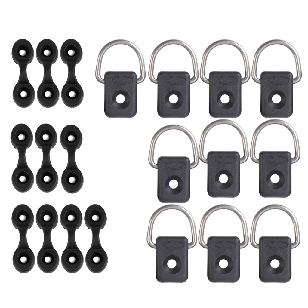 10 Kayak Boat Bungee Tie Down Loops Pad Eye Buckle & 10 Deck Fitting D-Rings Kayak Deck Loops 