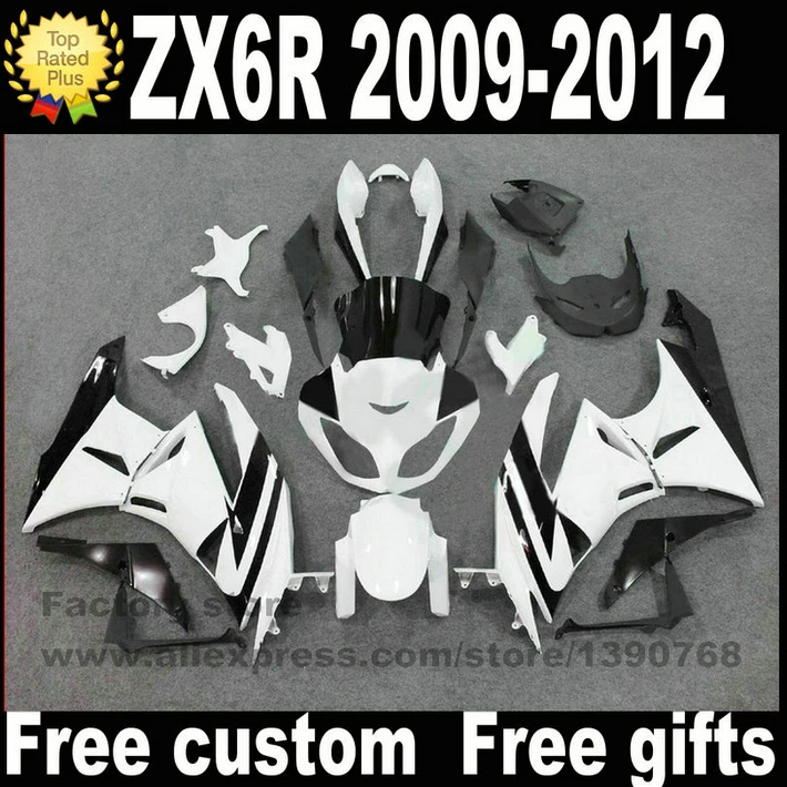 fairing kits for Kawasaki ZX6R 2009 2010 2011 2012 white black plastic
