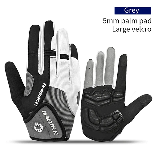 Grey INBIKE Полный Finger Сенсорный экран Перчатки MTB велосипеда Велосипедный Спорт Прихватки для мангала Гель Мягкий Открытый Спорт Перчатки для фитнеса велосипед Интимные аксессуары - Цвет: Grey