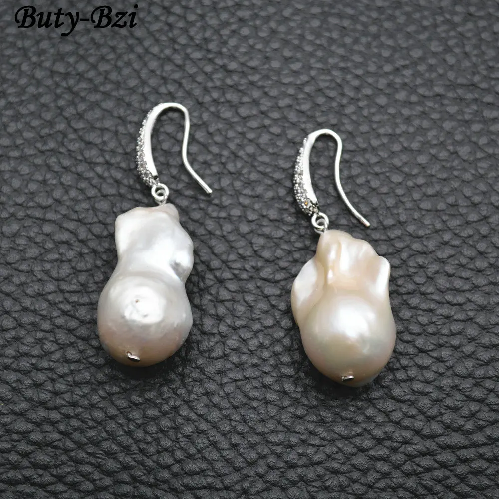 

CZ Beads Setting Earring Hooks Natural White Pearl Drop Baroque Pearl Dangle Earrings Party Jewelry Gift