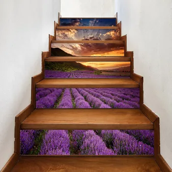 

Purple Lavender Field Sunset Stairs Stickers Corridor Stairs Stairs Floor Paste PVC Waterproof Wall Stickers