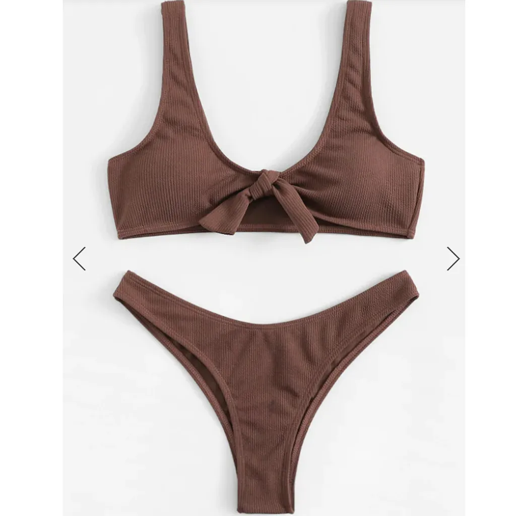 

New Women's Solid Color Bikini Sexy Female Swimsuit Mid Waist Biquinis Bathing Suits Push Up Beachwear Female Swimsuits 2019
