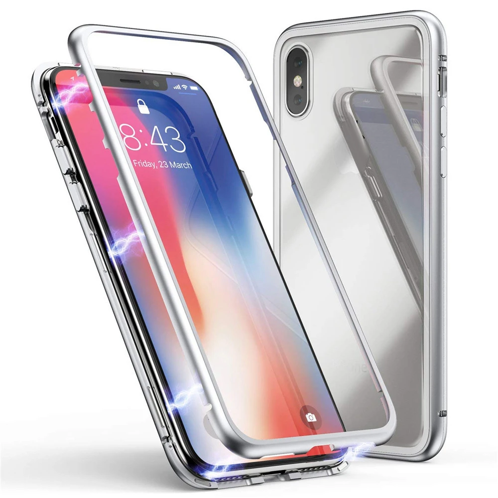 

For iPhone XS Max 6.5 inch Magnetic Adsorption Metal Bumper Glass Case Cover waterproof Beautiful phone case