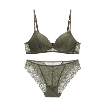 

Sexy Push Up Bra Briefs Set retro Lace Wireless Cup Women Bra Set small seamless Underwear Thin sleepwear ladies Lingerie Set