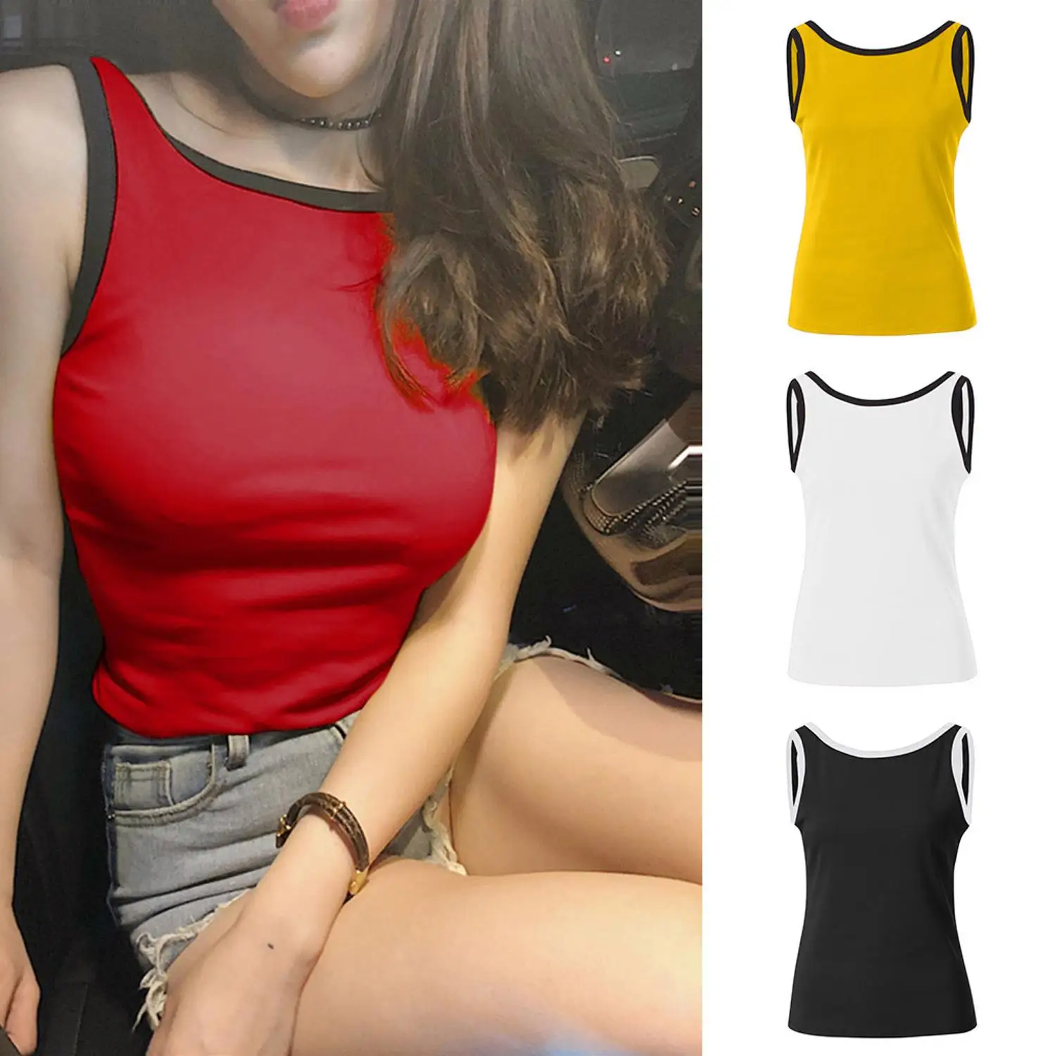 

2019 New Fashion Womens Sexy Solid Color Tank Top Vest O-neck Off Shoulder Halter T-Shirt For Ladies Hot Sale Summer