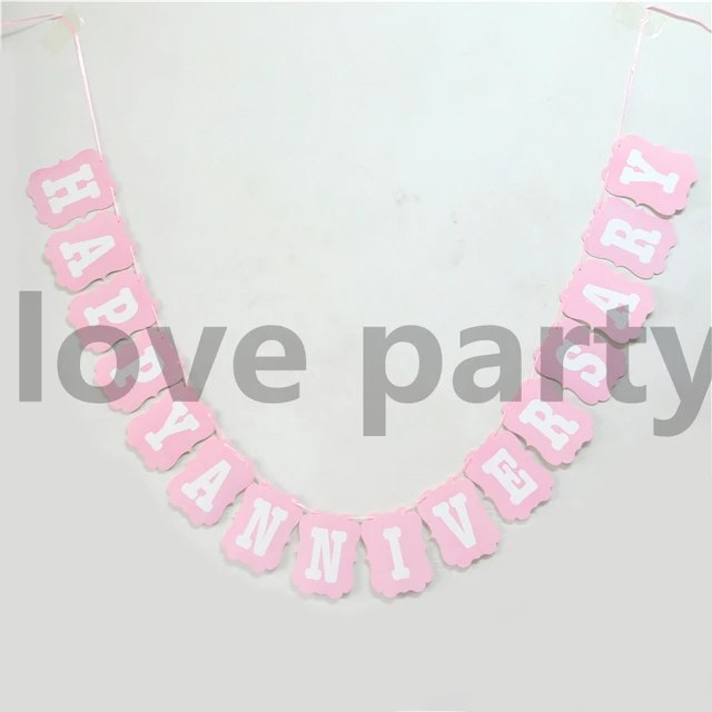 1set lot happy anniversary party decorations kids favors pink flags happy anniversary banners