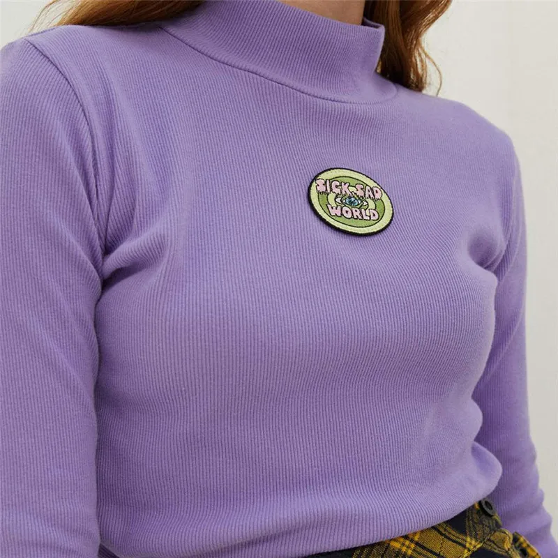 Криптографические фиолетовые Повседневные базовые футболки с длинным рукавом, женские топы, Короткие укороченные футболки, женская модная футболка с вышитыми буквами