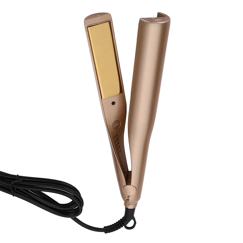

110-240V Gold Plated Titanium Plates Hair Straightening Flat Iron Professional Curling Hair Straightener Curler Electric Irons