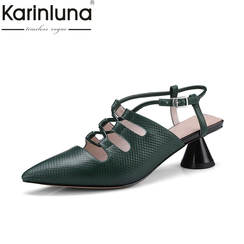 

KARINLUNA genuine leather Size 34-39 buckle strap Women Shoes Woman Sexy black white strange Heels Party Wedding Sandals Lady
