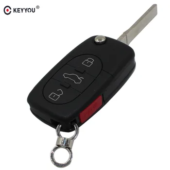 

KEYYOU 10pcs 3+1 BTN Remote Flip Folding Key Shell Case Keyless Fob For Audi A4 A6 A8 TT Quattro S4 S6 S8 CR2032