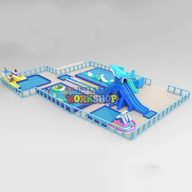 Shark Water Hippo Slide Giant Above Ground Inflatable Water Pool Park Games Inflatable Summer Park 1