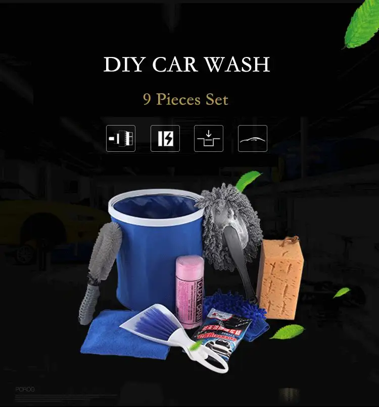 

9Pcs/Set Car Cleaning Kit to Wash Car Exterior & Interior Tool Household Cleaning Supplies Kit Microfiber Towels Brush Cleanser