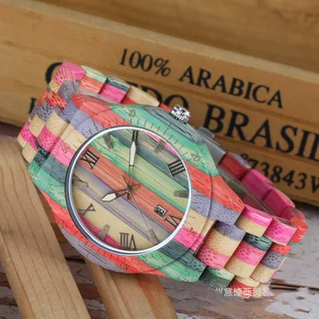 

Men Women Fashion Colorful Wood Bamboo Watch Men Quartz Analog Watch Handmade Full Wooden Bracelet Wristwatches Gifts for Lovers