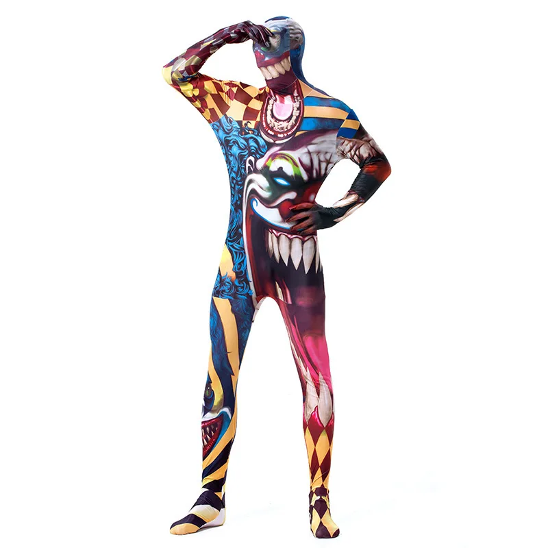 XX140 M-2XL, разноцветный костюм клоуна из полиэстера с принтом для взрослых, для Хэллоуина, zentai, для мужчин, цирк, косплей, новинка, костюм Человека-паука