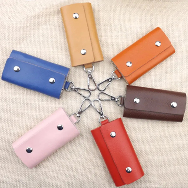 

Genuine Leather Key Wallets Men & Women Car Key Bag Multi Functions Key Case Fashion Housekeeper Key Holders 6 Rings 11 Colors