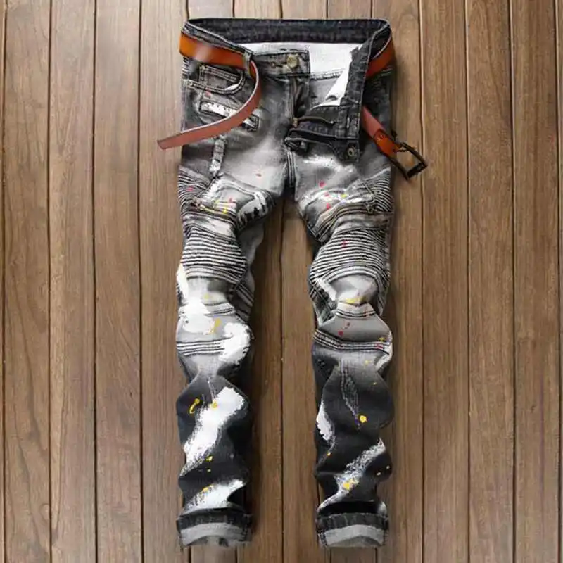 Luxury Brand Men Jeans Punk Streetwear Colorful Paint Pants Skinny Fit ...