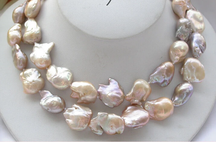 

z3489 NATURAL 33MM pink lavender KESHI REBORN PEARL necklace NEW
