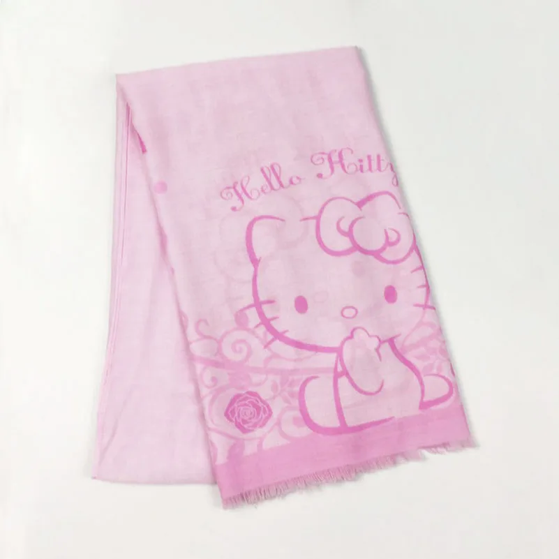 Women Girls Cute Hello Kitty Flower Scarf Shawl Tassel Voile Bali Yarn Scarfs