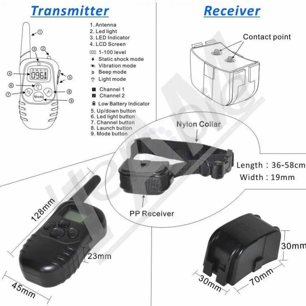 Heropie Водонепроницаемый Дистанционное управление Электрический Ошейник Обучение Тренер с 100 LV вибрации и статический шок Pet школа
