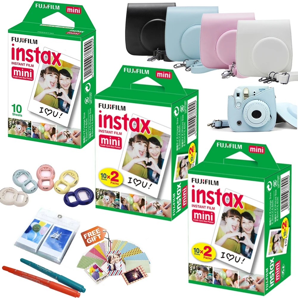 

For Fujifilm Instax Mini 8 Film Instant Camera 50 Sheets Mini White Photos + Shoulder Bag + Close up Lens + Album +Pen+Stickers