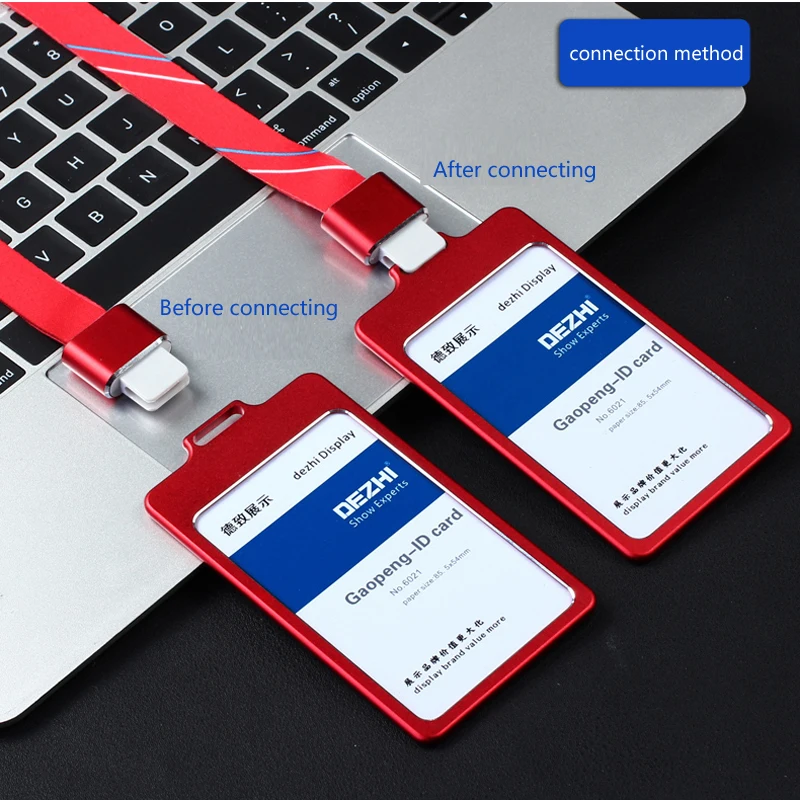 DEZHI High Gloss Business ID Card Holder with 1.5cm Neck Strap,Metal Name Card Case with Lanyard,Customize LOGO Badge Holder