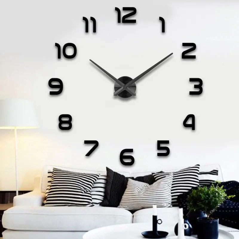 50 inches clock fashion 3D big size wall clock mirror sticker DIY brief