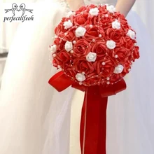 Perfectlifeoh синий и белый Букеты свадебные ручной работы Искусственный цветок розы buque casamento букет невесты для свадьбы