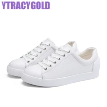 YTracyGold Women Leather Casual Low Shoes Autumn White Platform Shoes Women Youth Sweet Women’s Flat Shoes Ladies Raised Shoes
