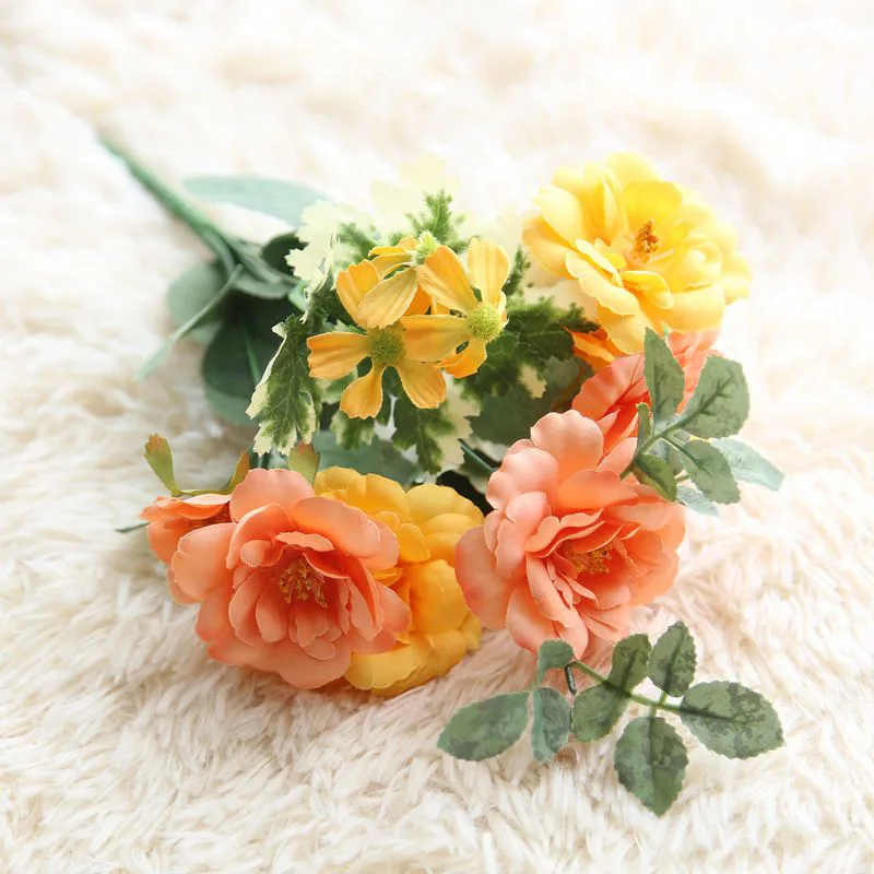 1 букет Завод чай оптом Роза Камелия цветы, искусственные цветы для домашнего свадебного украшения праздничные цветы