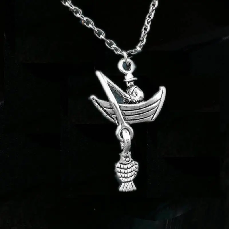 Image 12pcs lot Fisherman Necklace Silver Fishing Necklace Fish Necklace  Father s Day  Fishing Jewelry Fishing Gift