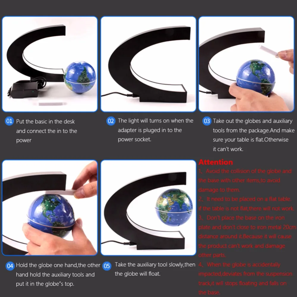 Творческий Анти тяжести плавающей Глобусы C форма украшения магнитной левитации Плавающий Глобусы мира Географические карты с красочными свет