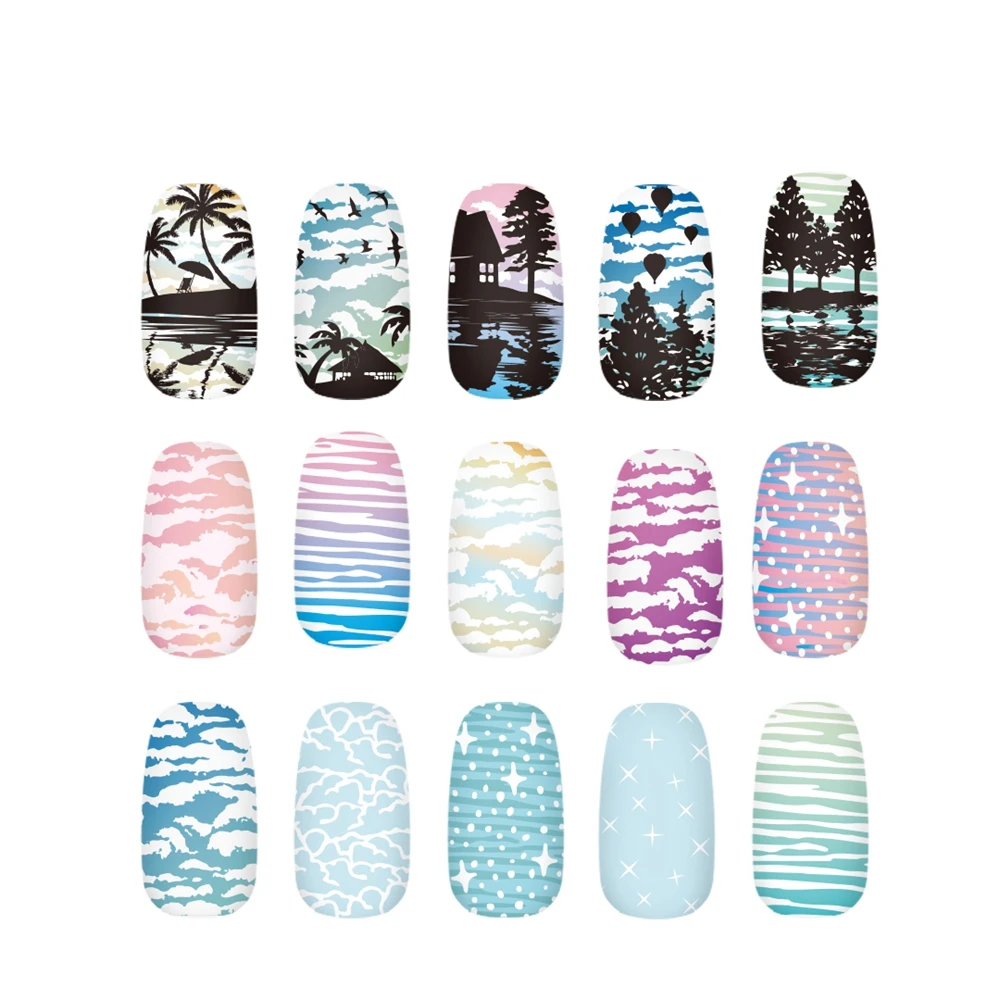 1pc Nail Art Stamping Template Ink Landscape Scenery Plate for Stamping Manicure Stencils for Overprint Designs Nail DIY Plate 4