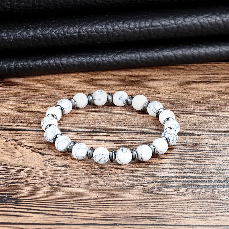 Модный браслет для мужчин натуральный белый камень 8 мм браслеты из бисера вулканические камни гематит Шарм ювелирные изделия подарок для wo мужчин дружбы
