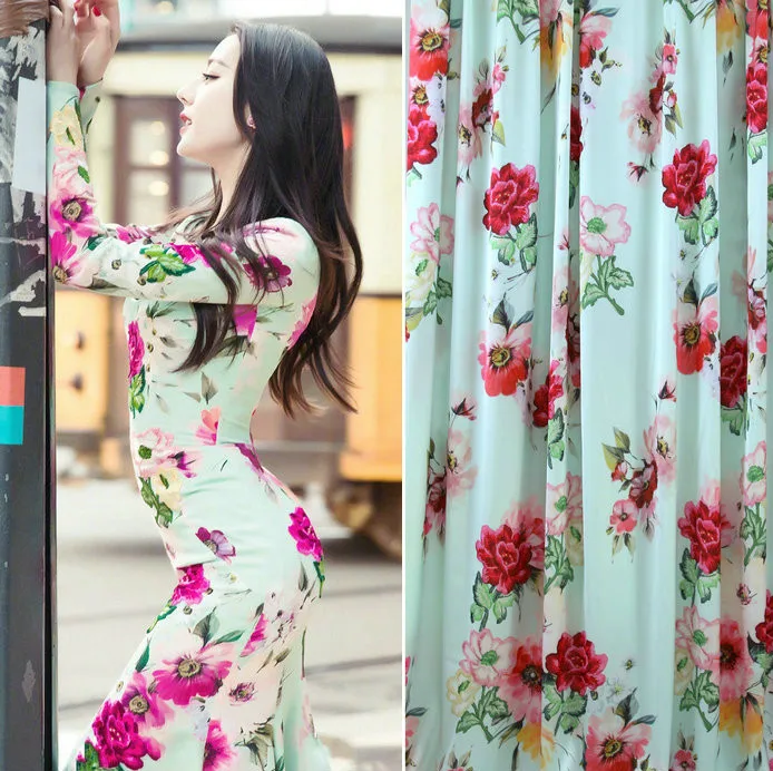 

145cm peony printed fabric hanging dress children's fabric scarf polyester material diyparent-child fabric wholesale cloth