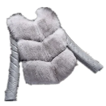 

Detachable Long-sleeved Fur Vest Stitching PU Leather Winter Coat Of Fur Jacket Women's Vest 2020 Fashion Slim Short Fur Vests