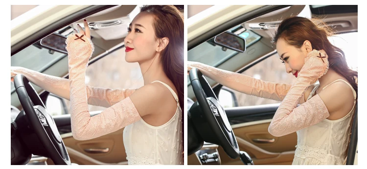 58cm Long Summer Lace Sun Gloves Femme Fingerless Gloves Anti-UV Suncreen Protection Lace Eldiven 12