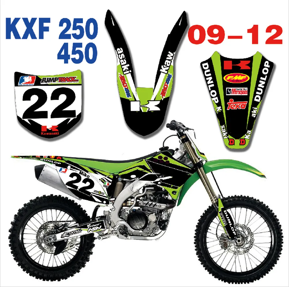 Сток заказной номер блеск графика и фоны Наклейка для Kawasaki KX250F KXF250 2009 2010 2011 2012