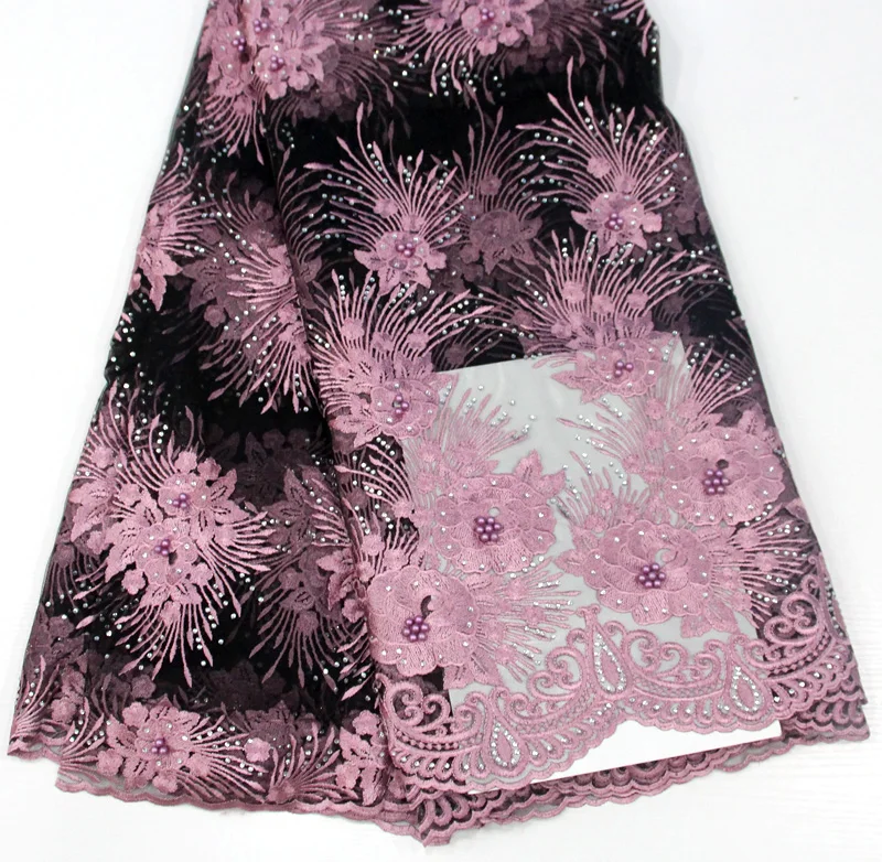 

3d lace fabric, 5 yards of African lace fabric with beadsAnd stone, high quality 3d fabric in 2018, bridal party dress
