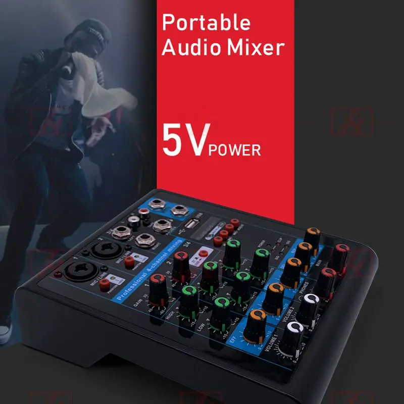 LEORY Mini 4 Channel Karaoke Mixer Professional Studio Audio DJ Mixing