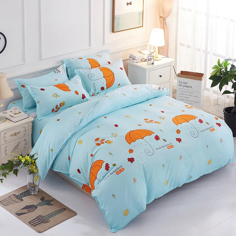 

SILIKOLOVE 3/4pcs/Set Blue Comforter Kids Bedding Set Bed Linen Cotton Duvet Cover Set No Filler Home Textile