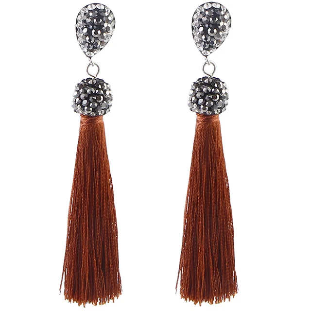 Bohemian Crystal Tassel Earrings Silk Fabric Exaggerated Rose Flower