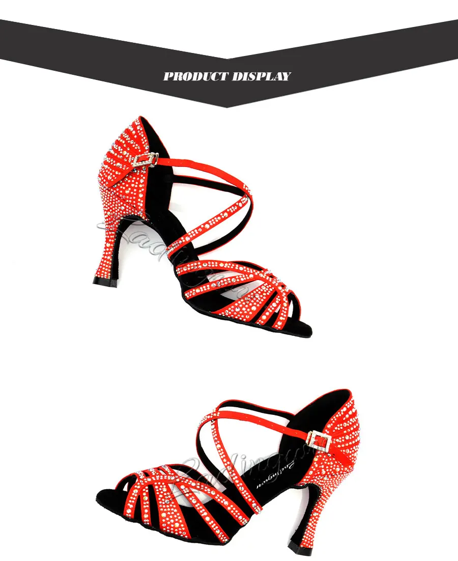 Ladingwu/туфли для латинских танцев, женская новая шелковая атласная черная обувь для сальсы со стразами, танцевальная Женская Обувь для бальных танцев, Каблук 5-10 см